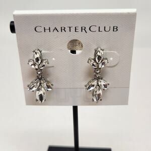 Charter Club Clear Crystal Dangle Post Earrings Cluster Party Wedding New